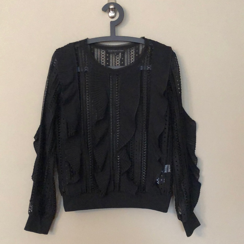 Endless Rose Black Sheer Knit Long Sleeve Top with Ruffle Size Small